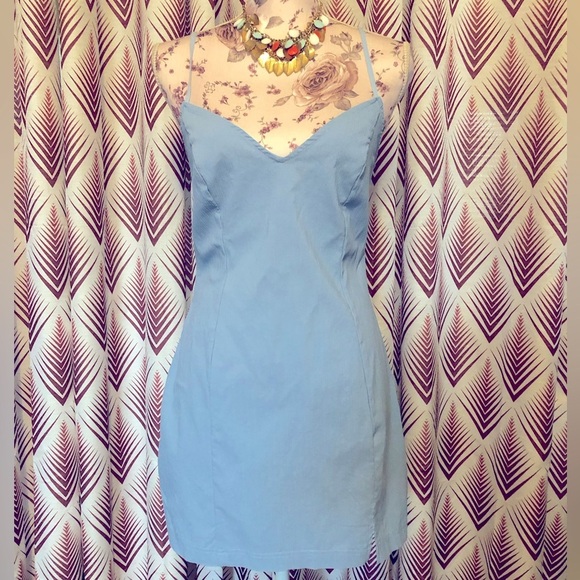 Urban Outfitters Eldridge Notched Mini Sky Blue Dress - Picture 4 of 4